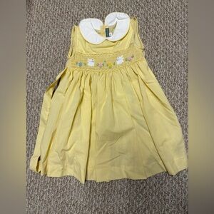 Charming Yellow Kids Dress with Bunny Embroidery